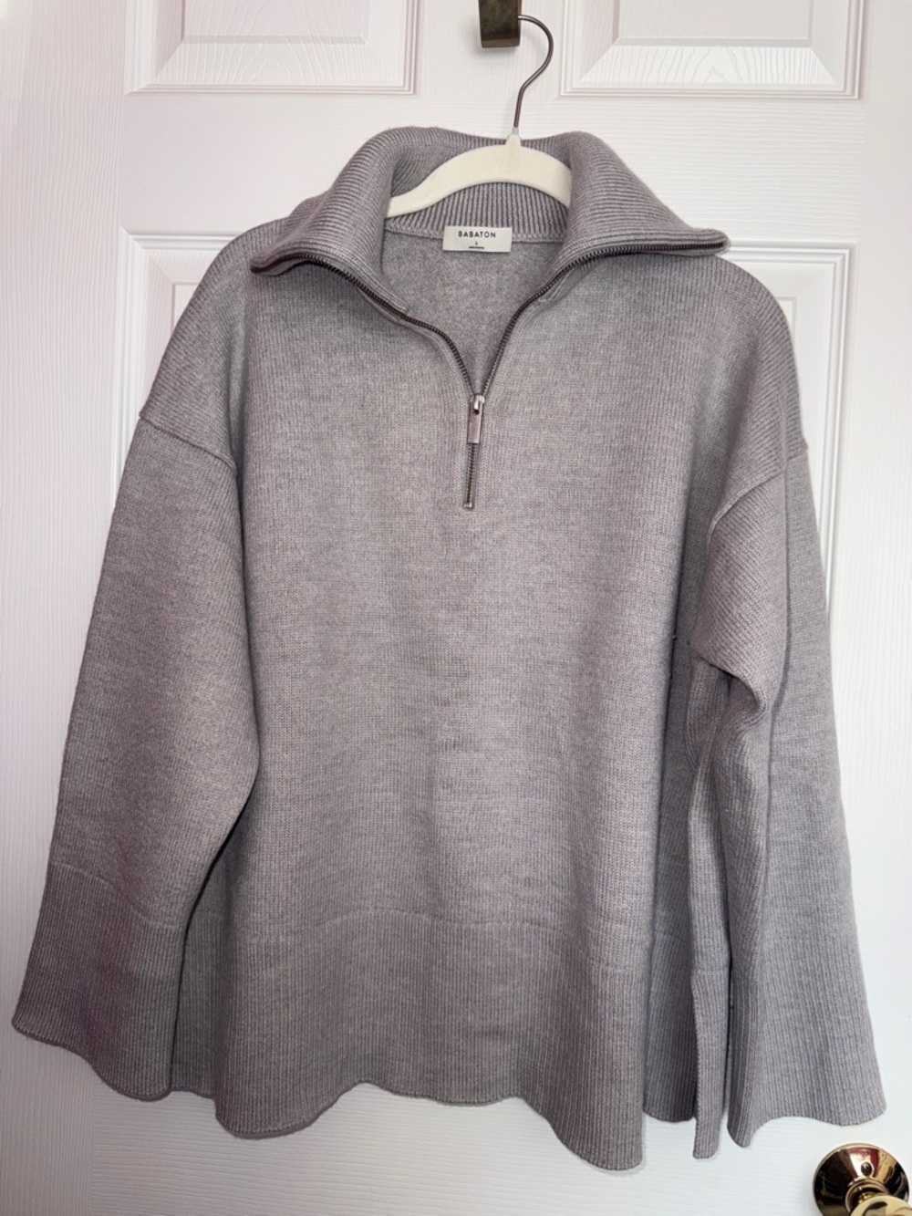 Babaton light grey quarter zip sweater